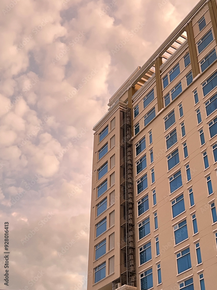 Fototapeta premium Hotel building in the evening, Vietnam. . High quality photo