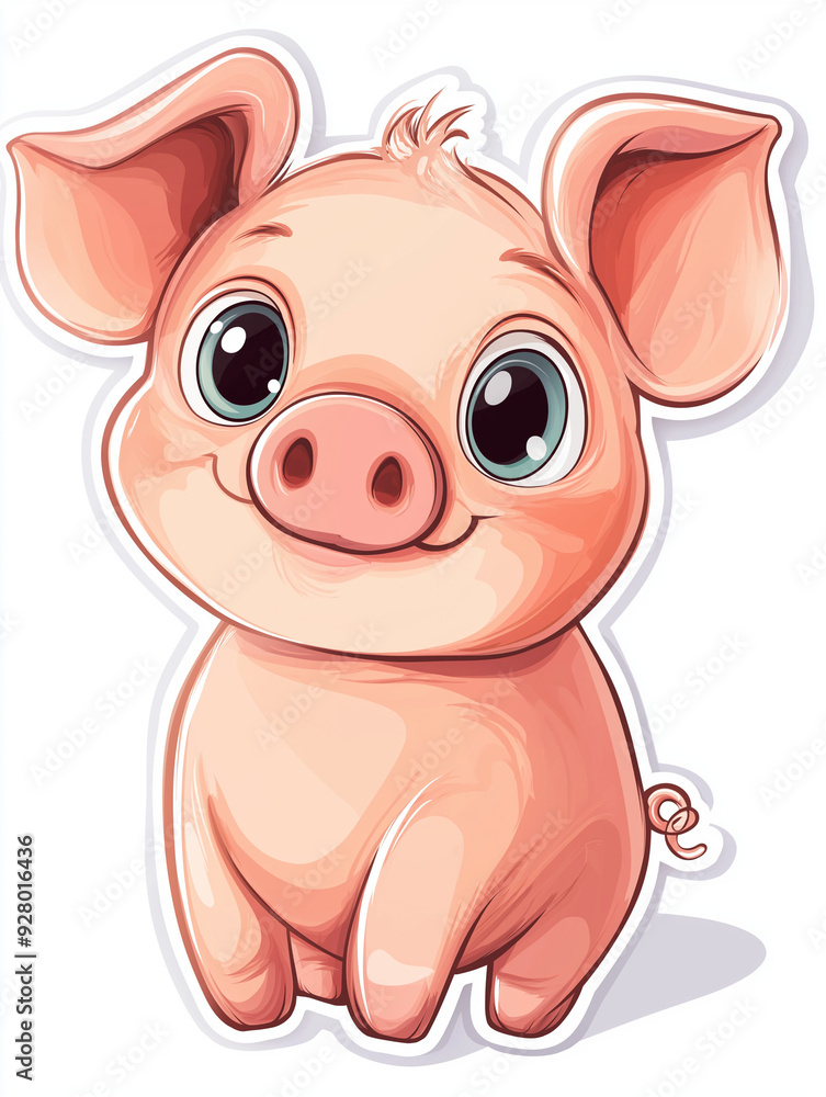 Fototapeta premium Adorable Pig Sticker with Big Eyes