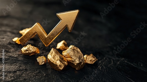 Rising gold price arrow against a dark financial backdrop, emphasizing market growth