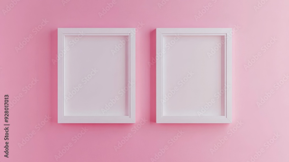 Two white picture frames on pink background Two white picture frames on pink background