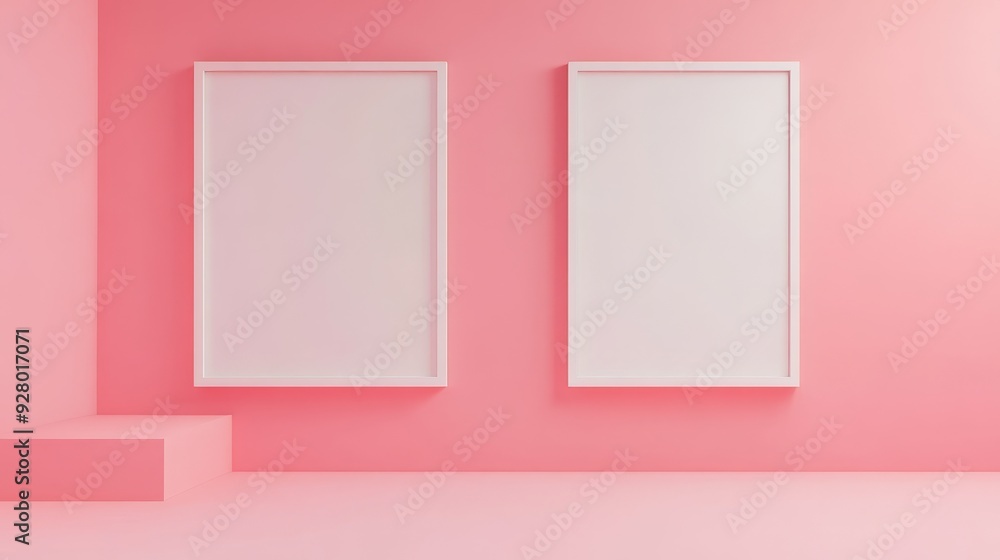 Two white picture frames on pink background Two white picture frames on pink background