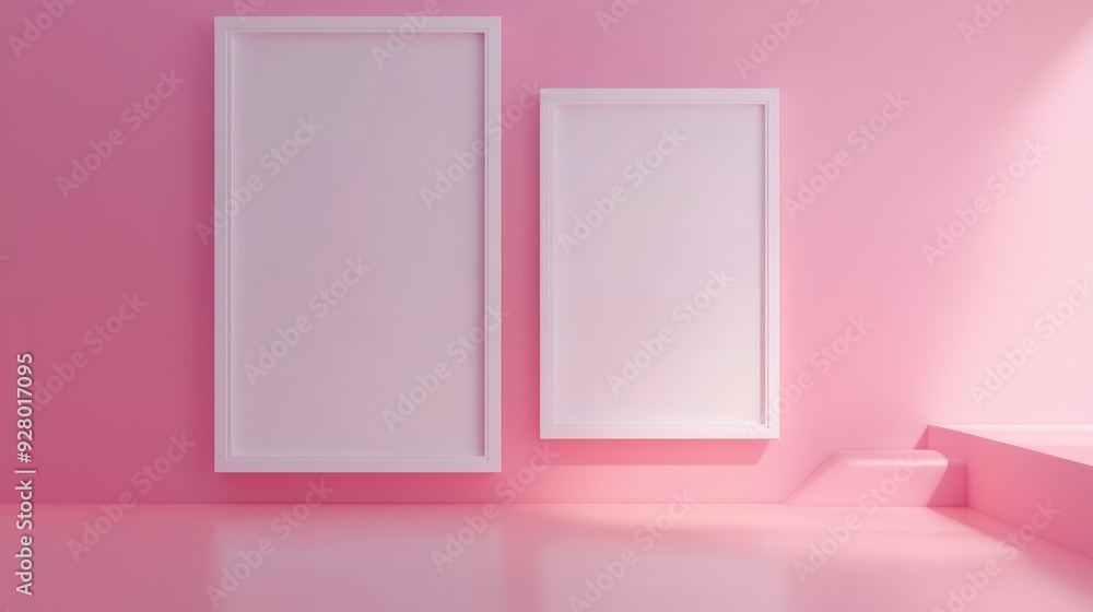 Two white picture frames on pink background Two white picture frames on pink background
