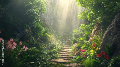 enchanted garden landscape edenlike paradise fantastical natural beauty photo