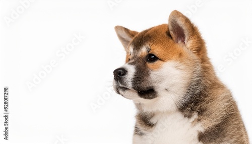 秋田犬の子犬のポートレート（akita inu puppy portrait on white background） 