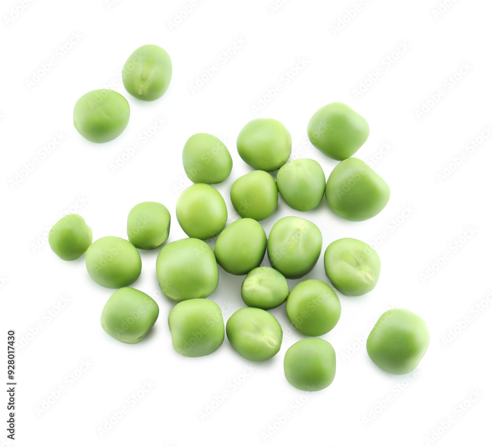 Fresh green peas isolated on white, top view Fresh green peas isolated on white, top view