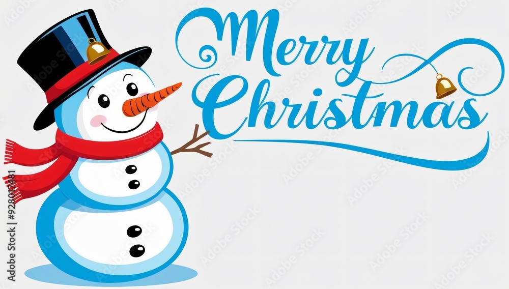 Jolly snowman in winter wonderland, hat and scarf, holding gift, ready for Xmas fun Jolly snowman in winter wonderland, hat and scarf, holding gift, ready for Xmas fun