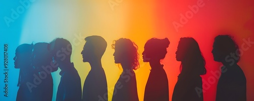 Silhouettes of a Diverse Group of People Against a Colorful Gradient Background