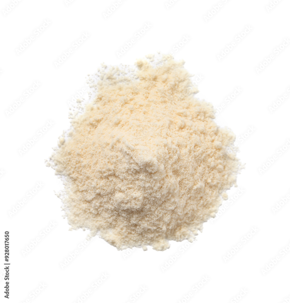 Heap of coconut flour isolated on white, top view Heap of coconut flour isolated on white, top view