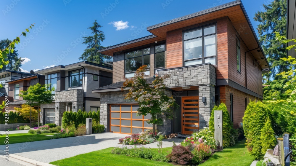 Modern Suburban Home with Landscaped Yard Modern Suburban Home with Landscaped Yard