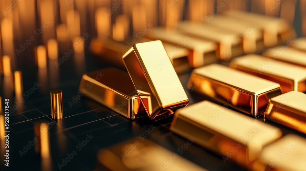 Dynamic graph showcasing gold price changes, with gold bars in focus Dynamic graph showcasing gold price changes, with gold bars in focus