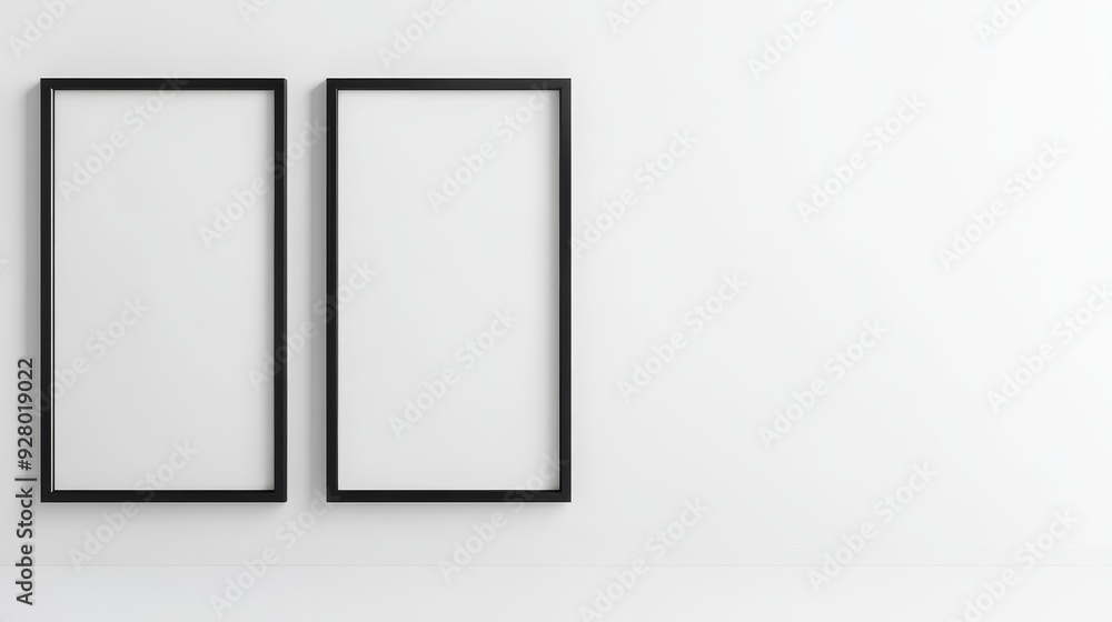 Two black picture frames on white background Two black picture frames on white background
