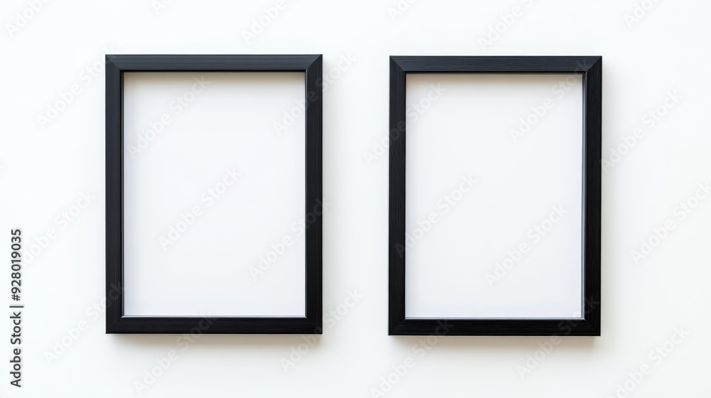 Two black picture frames on white background Two black picture frames on white background