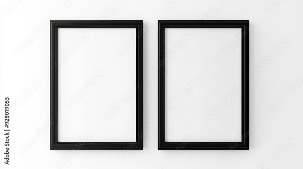 Two black picture frames on white background Two black picture frames on white background