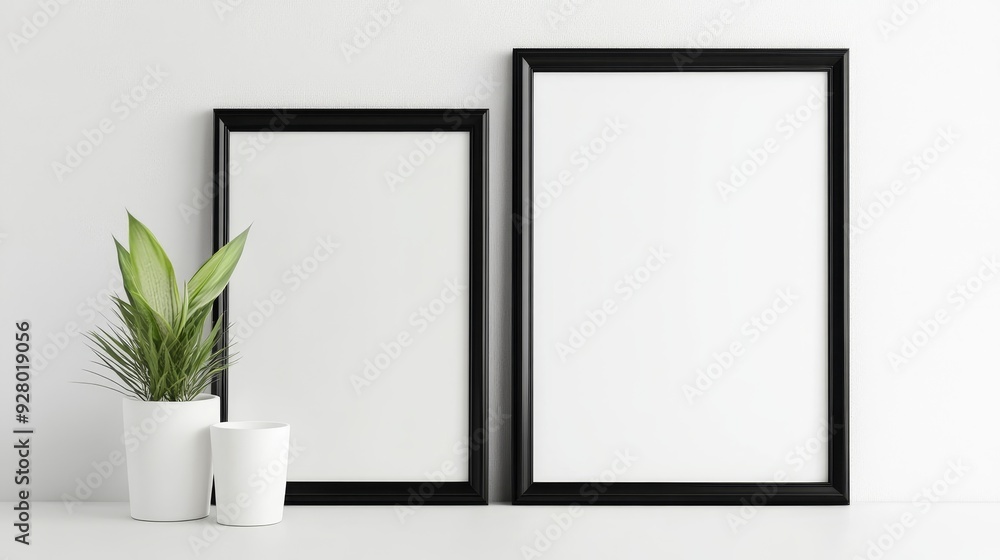 Two black picture frames on white background Two black picture frames on white background