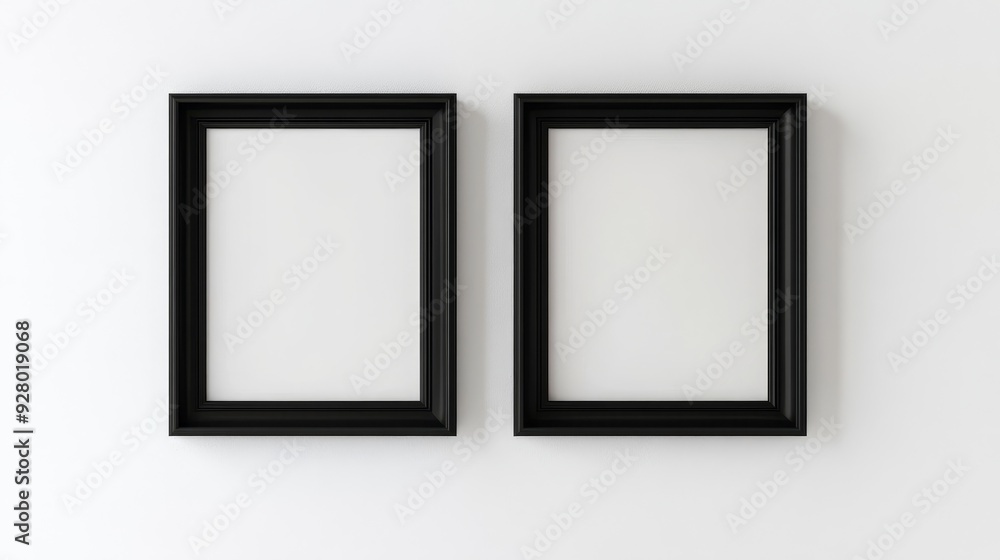 Two black picture frames on white background Two black picture frames on white background