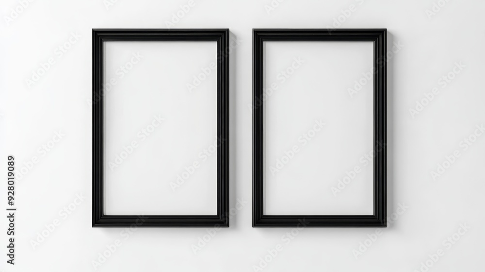Two black picture frames on white background Two black picture frames on white background