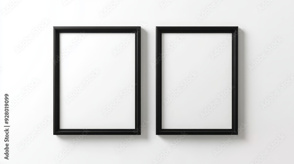 Two black picture frames on white background Two black picture frames on white background