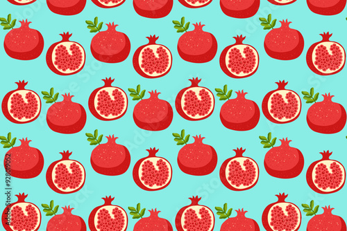 Pomegranate exotic seamless pattern. Hand drawn red garnet fruit trendy boundless background. Cute fruits endless design for paper print fabric textile wrapper backdrop template pomegranate vector
