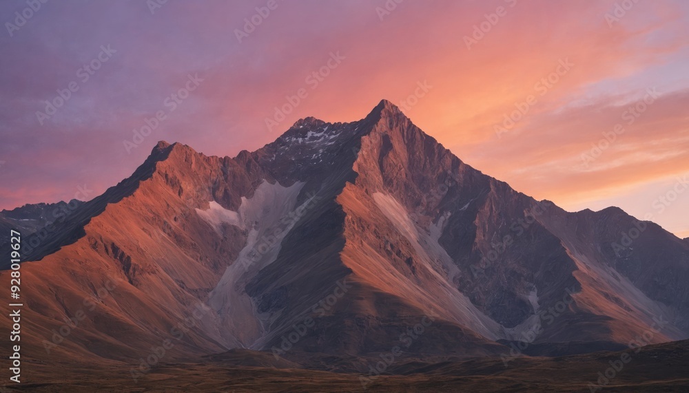 Majestic mountain peak bathed in the glow of a crimson sunset Majestic mountain peak bathed in the glow of a crimson sunset