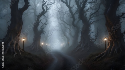 Halloween theme, full moon over a dark, eerie forest at night, spooky moon background, Halloween night scene. 