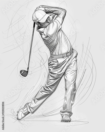 A technical sketch of a golfer practicing his swing