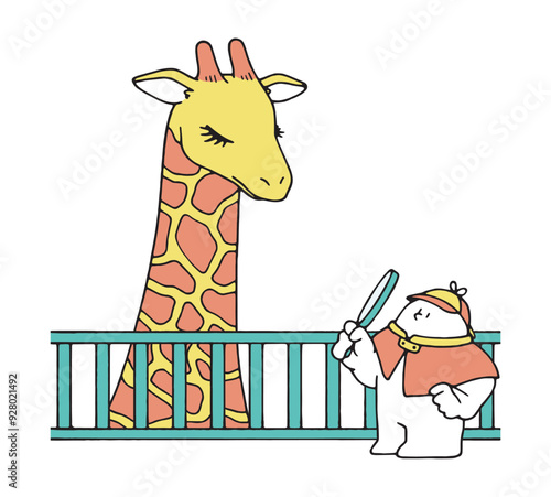 キリンを観察する探偵さん