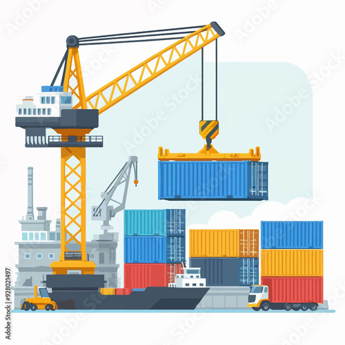 A crane is lifting a container off a ship