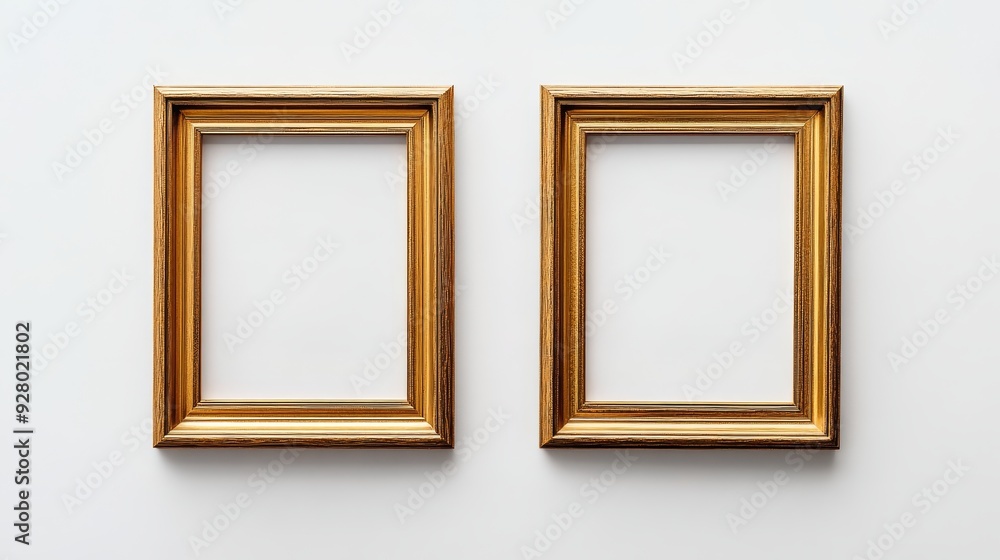 Two gold picture frames on white background Two gold picture frames on white background