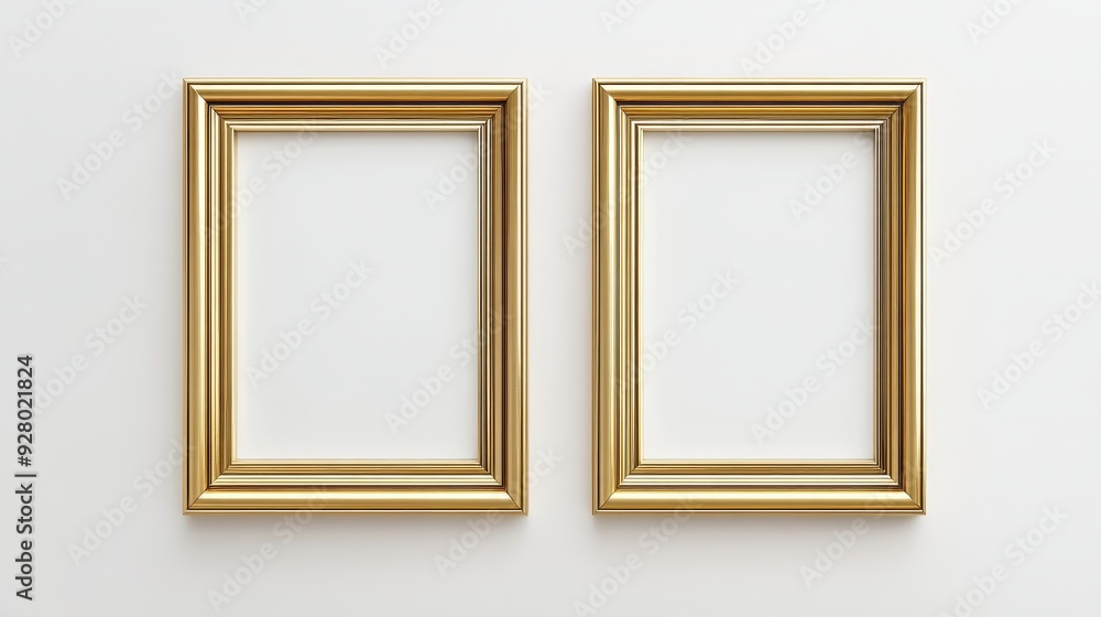 Two gold picture frames on white background Two gold picture frames on white background