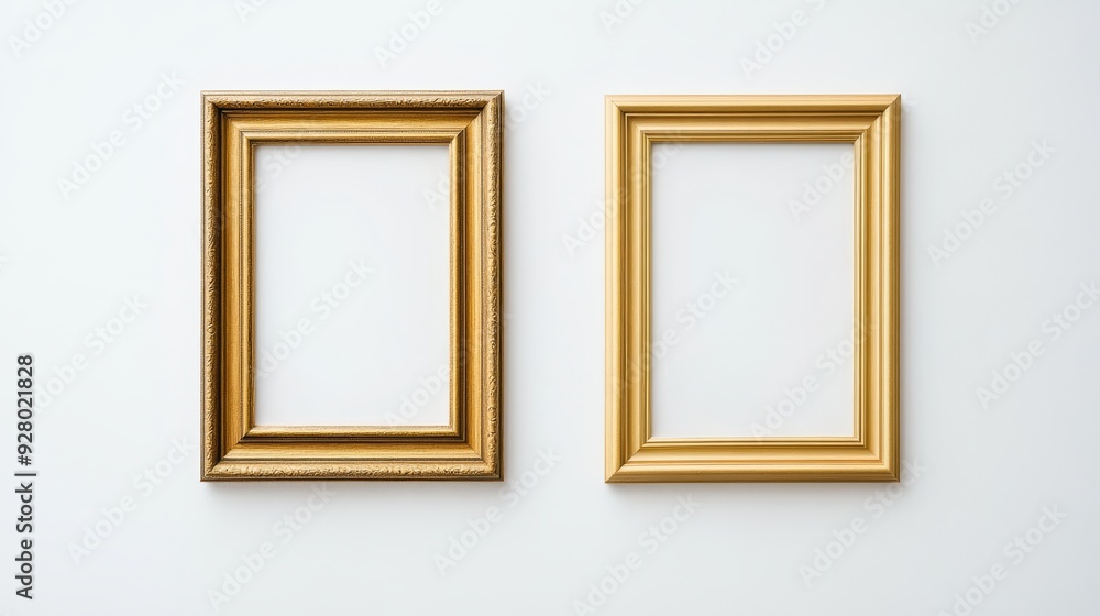Two gold picture frames on white background Two gold picture frames on white background