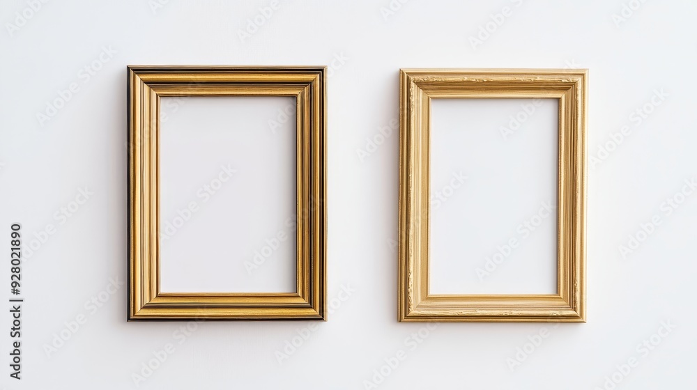 Two gold picture frames on white background Two gold picture frames on white background