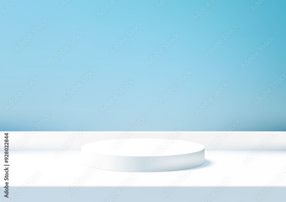 Minimalist 3D White Podium Against Serene Blue Wall for Product Display, Perfect for Clean and Modern Showroom or Showcase Mockup Minimalist 3D White Podium Against Serene Blue Wall for Product Display, Perfect for Clean and Modern Showroom or Showcase Mockup