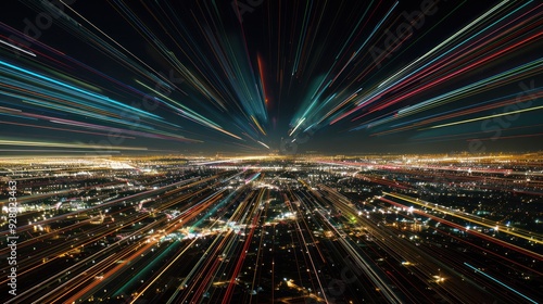 Light Trails Over Cityscape