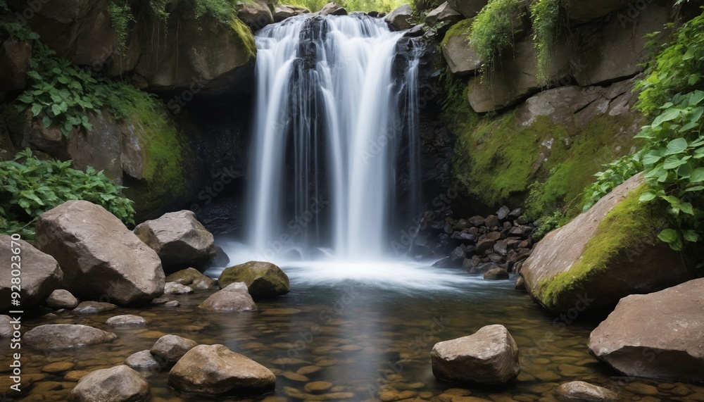 A serene waterfall cascade in a lush forest oasis A serene waterfall cascade in a lush forest oasis