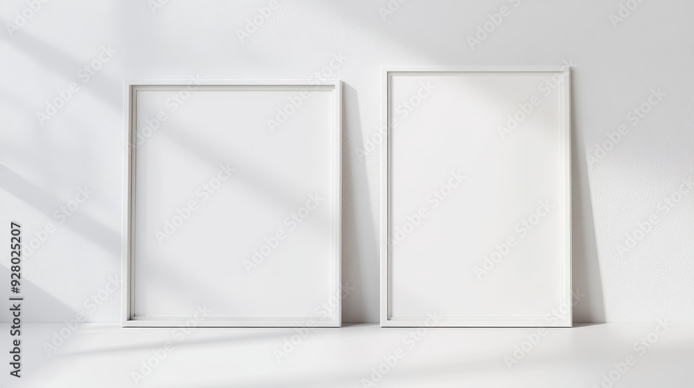 Two white picture frames on white background Two white picture frames on white background