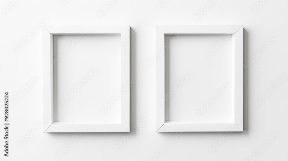Two white picture frames on white background Two white picture frames on white background