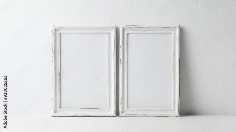 Two white picture frames on white background Two white picture frames on white background