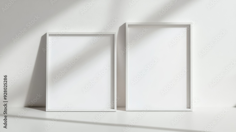 Two white picture frames on white background Two white picture frames on white background
