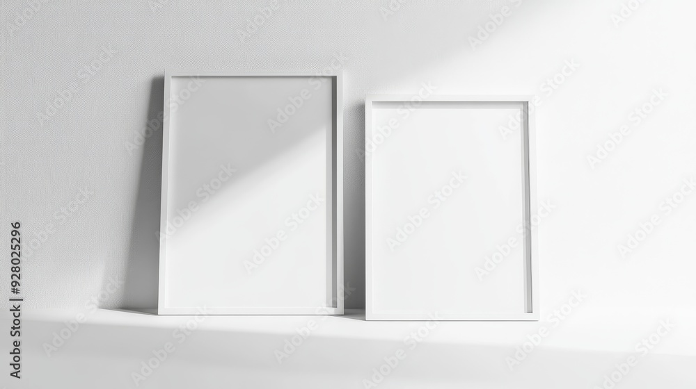 Two white picture frames on white background Two white picture frames on white background