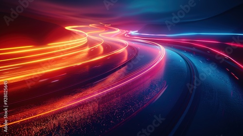 Abstract digital art with neon glowing lines on a dark background.