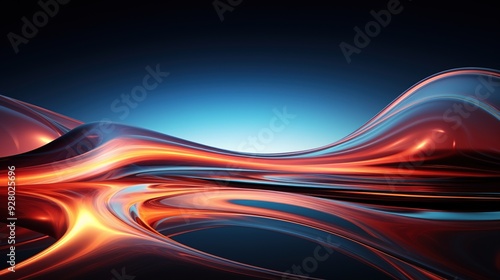 Abstract digital art with red and orange waves on a blue background.