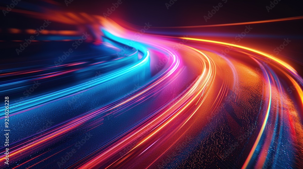 Abstract digital art with vibrant red, orange, and blue light streaks on a dark background. Abstract digital art with vibrant red, orange, and blue light streaks on a dark background.