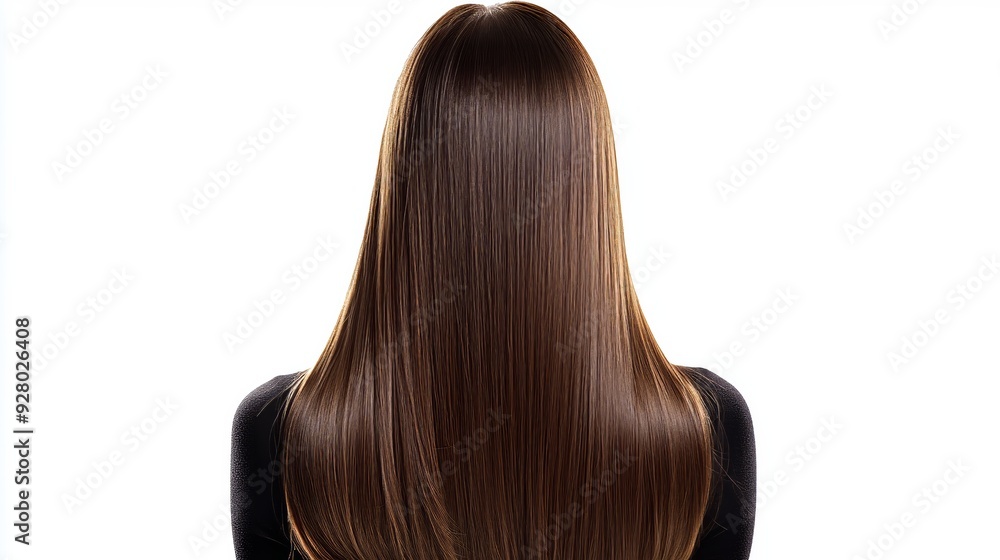 Woman with Long Straight Brown Hair, Back View, Isolated on White Background Woman with Long Straight Brown Hair, Back View, Isolated on White Background