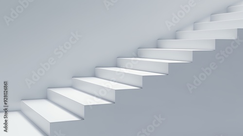 White stairs leading upwards against a white wall.