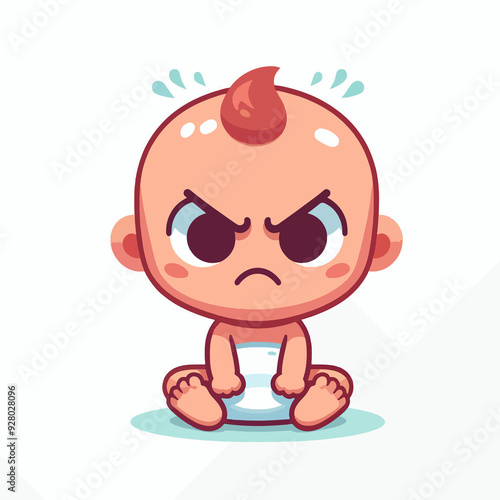 A cartoon baby with a red head and red hair is sitting on the ground