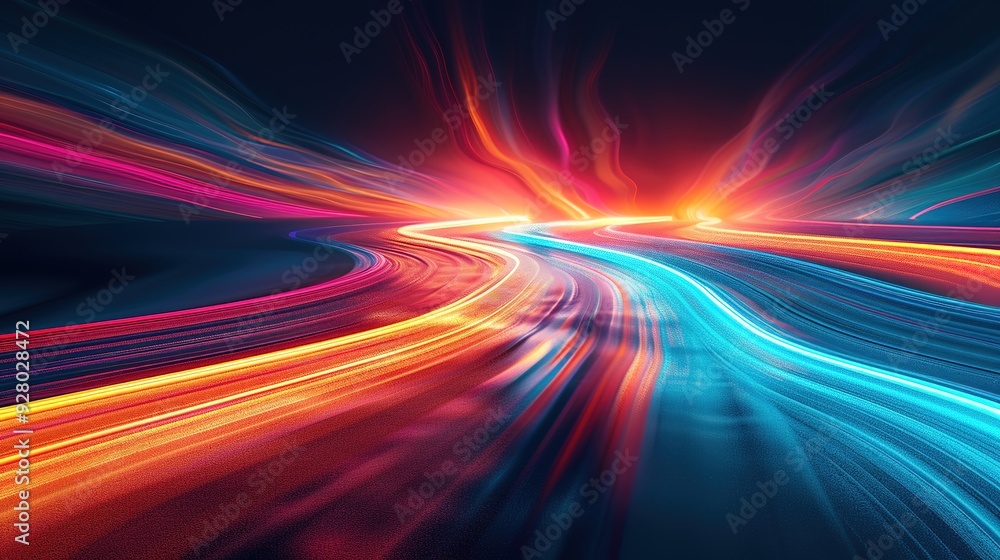 Abstract glowing lines in blue, red, and yellow colors. Abstract glowing lines in blue, red, and yellow colors.