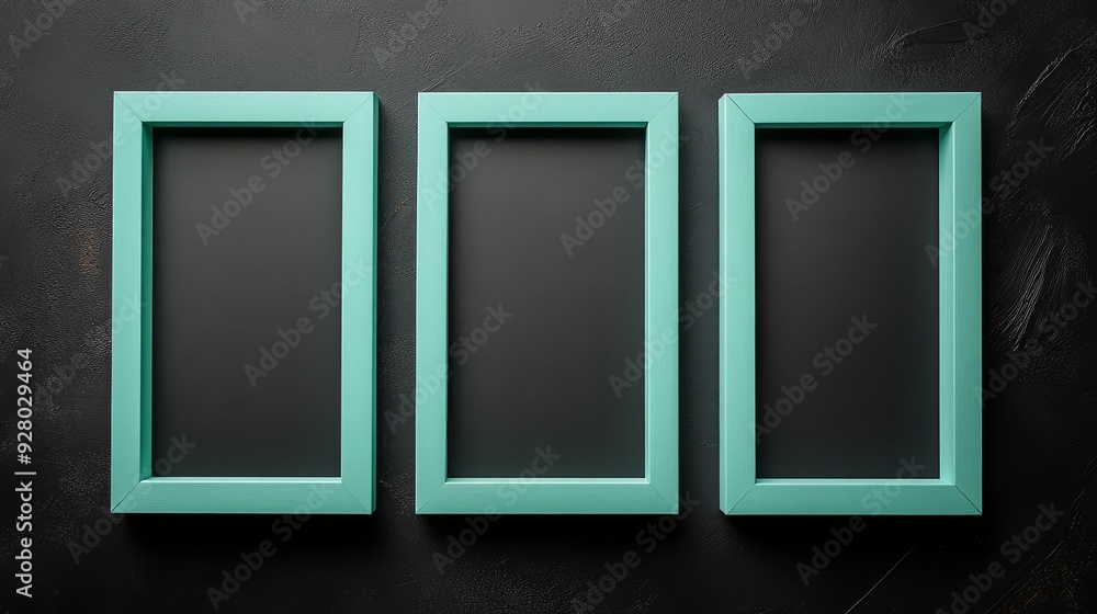 Three mint green picture frames on black background Three mint green picture frames on black background