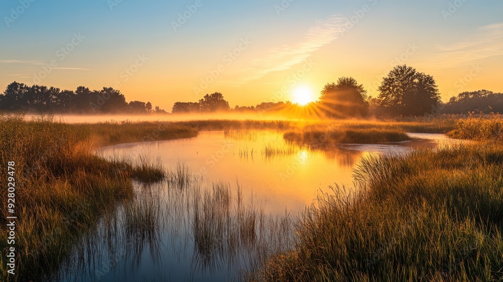 Sunrise over the grass field. Sunrise over the grass field.