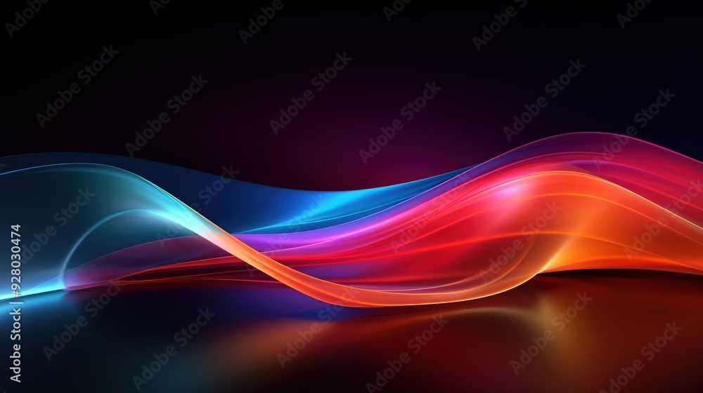Naklejka premium Abstract glowing waves in red, blue and purple hues on black background.