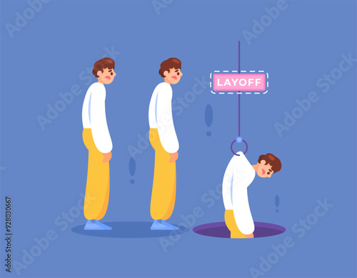 mass layoff concept. fired or dismissed from work by the boss. expelled by superiors. illustration of employees or workers being thrown into a hole. flat style design. graphic elements